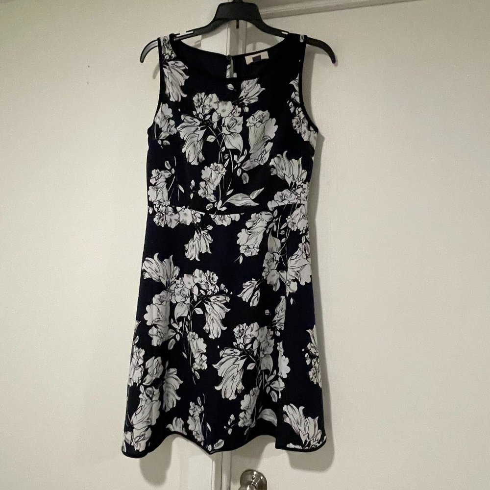 Loft Navy/Black/White floral dress, Size 2